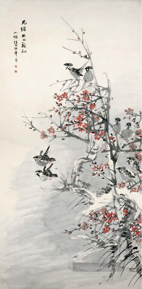 Ren Bonian Pflaumenblüte und Spatzen Kunst Chinesische Ölgemälde